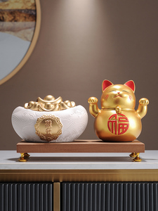 Estilo chino nuevo arte popular Cornucopia ornamento gato de la suerte escultura de resina para el hogar sala de estar entrada gabinete de vino artesanías - Product Image 1