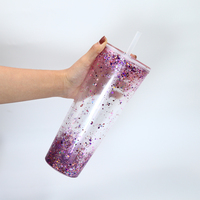 Gobelet Acrylique Personnalisé Double Paroi en Gros, 24 oz, Transparent, Isotherme avec Paille et Couvercles
