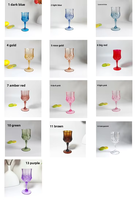 Verre à vin rouge en plastique PS pour flûte, verre à cocktail vintage, verres à pied à motif diamant, style rétro coloré, 201-300 ml