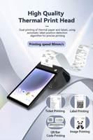 Android 14,0 Pantalla dual 8 pulgadas 3GB + 16GB/32GB Terminal Pos de mano con impresora de 58mm Z150 Nfc Epos Terminal de máquina