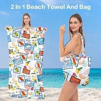 Serviettes de bain et de plage personnalisées en microfibre absorbante, pliables, anti-sable, séchage rapide, 2-en-1 avec sac fourre-tout