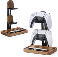 Support de manette de jeu en bois 2-en-1 réglable à 2 niveaux, type sur pied pour PS/Xbox/Switch/Nintendo |   Noir