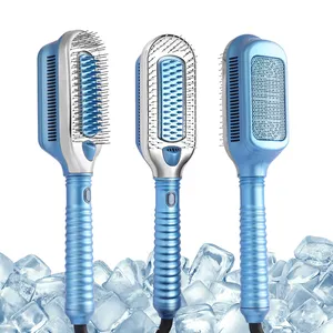 New technology ice therapy flat iron brush no heat cool wind comb wet and dry ice dual hair straightener brush