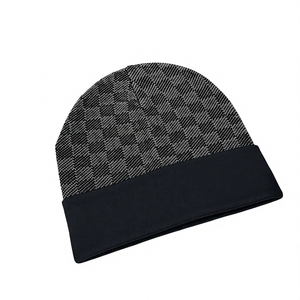 Unisex Checkered Beanie Knit Hat with Contrast Color Cuff 100% Acrylic <b>Winter</b> <b>Cap</b> Adults Casual Ski Wear ROLEIN 58-60cm - Product Image 1