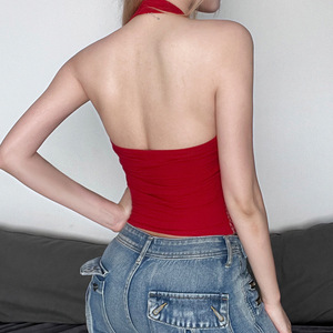 เสื้อกล้ามกีฬาสีแดงสดพิมพ์ลายข้อความสีทองชุดลำลองเสื้อฤดูร้อน - Product Image 2