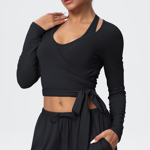 Camiseta ajustada con logo personalizado, cintura personalizada, <span class=keywords><strong>ropa</strong></span> de invierno para <span class=keywords><strong>mujer</strong></span>, hermosa, al por mayor, MOQ bajo, camiseta deportiva lisa. - Product Image 5