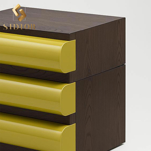 Modern Wooden <strong>Bedside</strong> <strong>Table</strong> with Bright <strong>Yellow</strong> Accents - Curved Drawer Fronts Bedroom Nightstand - Product Image 4