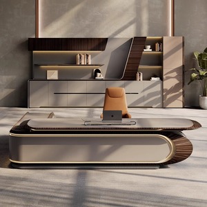 Juego de silla de escritorio ejecutiva de lujo y luz moderna, Simple Boss escritorio de roble de moda, armario lateral de madera en forma de L, librería, edificio de oficinas - Product Image 1