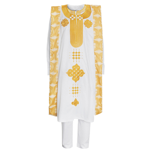 H & D Costume Africain pour Hommes Style Africain <span class=keywords><strong>Agbada</strong></span> Ensemble 3 Pièces Bleu à Manches Larges Brodé - Product Image 2