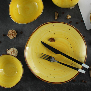 Bộ Sưu Tập Bộ Đồ Ăn Thủ Công Cổ Điển Bộ Đĩa Gốm Sứ Tráng Men Màu Vàng Đất Mộc Mạc Bộ Đồ Ăn - Product Image 5