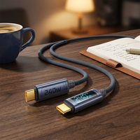 Cable USB C Trenzado de Carga Rápida Toocki de 240 W con Pantalla Digital, Cable de Carga Tipo C a Tipo C de Aleación de Aluminio para Teléfono y Portátil