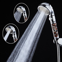 Pommeau de Douche Triple Jet Haute Pression avec Filtre en Coton PP et Pierre Minérale, Bouton d'Arrêt d'Eau, pour Salle de Bain