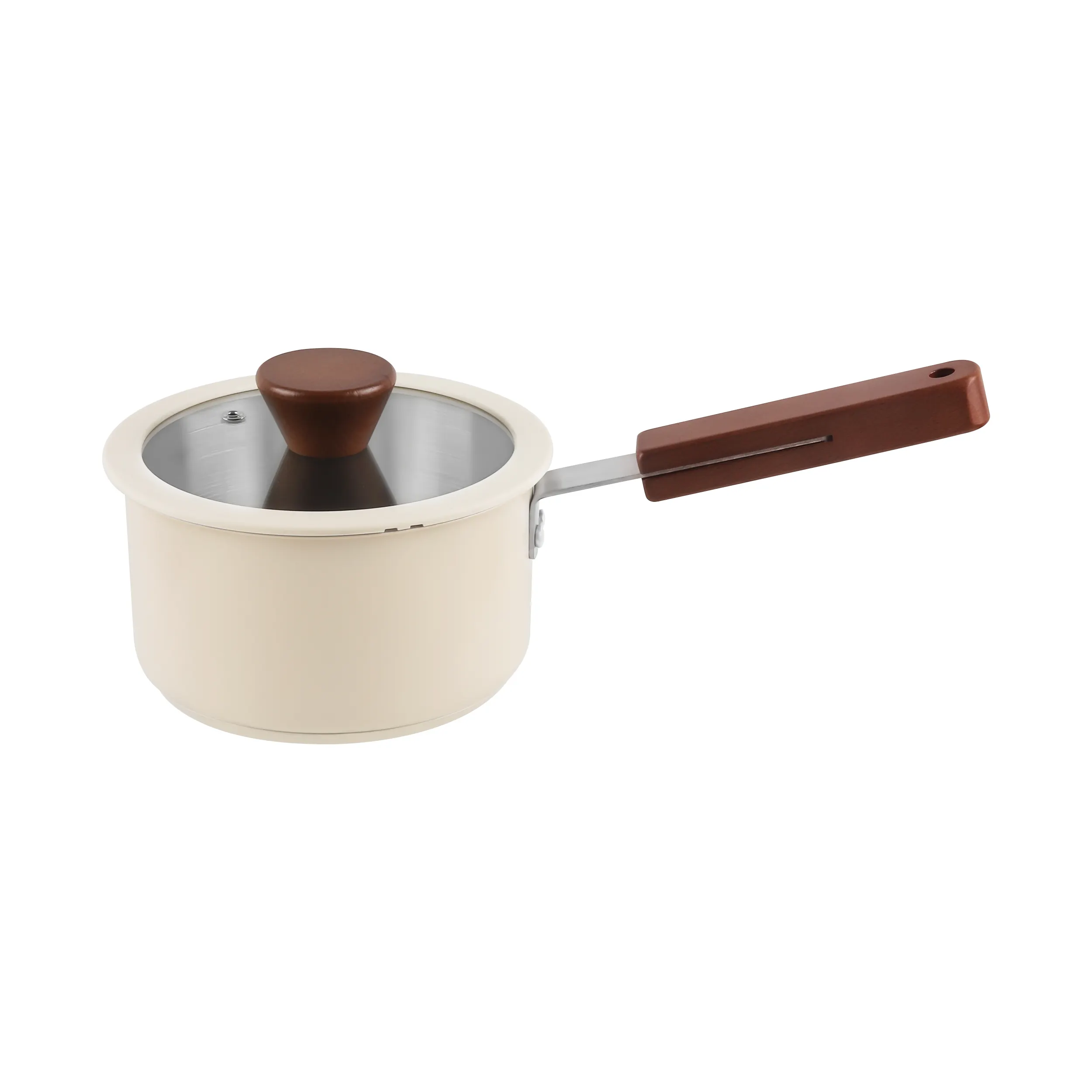 Cacerola de cocina de acero inoxidable con forma redonda, utensilios de cocina antiadherentes con mango suave y táctil