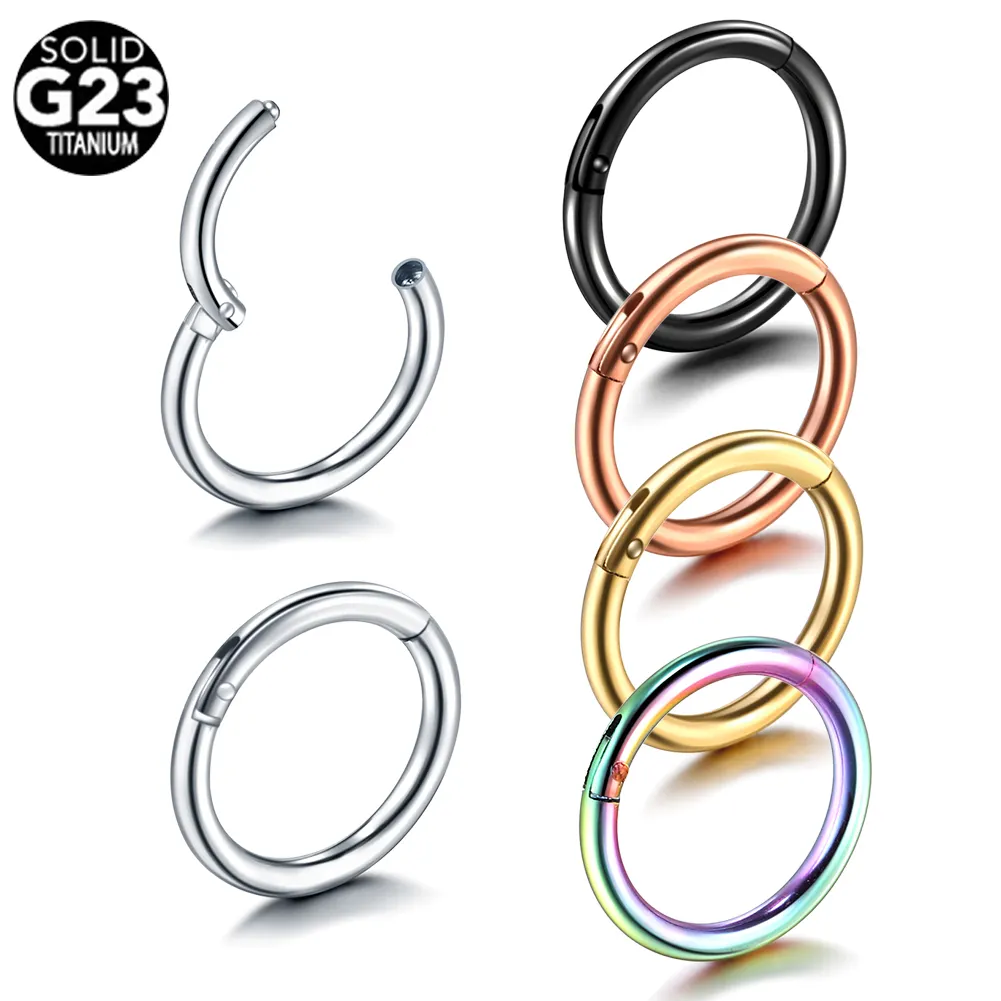 16G G23 Titanium Hinged Segment Ring Black Gold Daith Nose Clicker Septum Nose Hoop Rings Earring Piercing