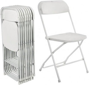 Silla Plegable de Jardín Barata para Exteriores, Capacidad de Peso de 600 Lbs, Asiento de PP Apilable, Acero de Aluminio, Plástico Blanco para Eventos - Product Image 1