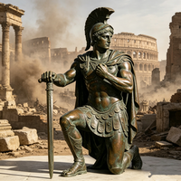 Statue de guerrier grec en bronze grandeur nature, célèbre œuvre d'art extérieure en métal, statue de chevalier templier avec armure et épées
