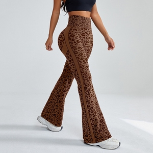 Pantalones de Yoga Europeos y Americanos para Mujer, Cintura Alta, Deportivos, Estampado de Leopardo, Pierna Ancha, Estilo Flare, para Primavera y Otoño - Product Image 2