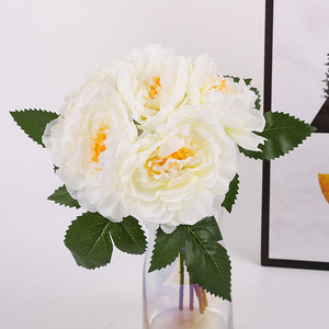 Bouquet de pivoines artificielles en soie, haute simulation, pour mariage et décoration intérieure, rouge, rose, bleu, champagne, violet, blanc, rose clair - Product Image 3