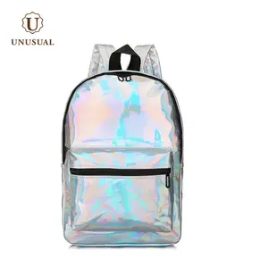 Mode Stylé Etanche Holographique Laser Sac À Dos pour Femme Homme En Cuir PVC 1pc/poly Sac + Carton Souple À Fermeture À Glissière Poignée 2 Pièces