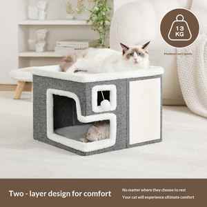 Lit pour chat respirant et chaud pour l'hiver, entièrement fermé, facile à démonter et à laver, tout-en-un, grande taille, pliable, adapté à toutes les saisons - Product Image 2