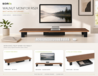 Soporte Elevador de Monitor de Escritorio de Madera de Nogal Personalizado con Bandeja de Almacenamiento para Computadora Portátil, Hecho en China