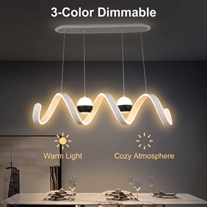 Lampadario Moderno Rettangolare 2027, 110V/220V 3CCT, Luce Pendente per Soffitti Bassi, Forma Ondulata, Lampadario da Cucina e Sala da Pranzo 140W - Product Image 1