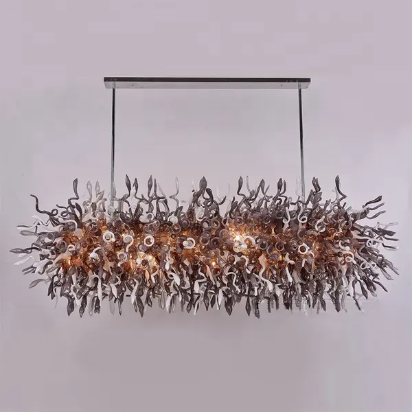 Modern Hand Blown Glass Chandeliers for Dining Room Table Top LED Rectangular Light Fixture Luxury Living Room Decoration