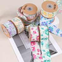 Pita Cetak Motif Bunga 2.5cm 3.8cm untuk Aksesoris Rambut, Hadiah DIY, Bahan Kemasan Bunga