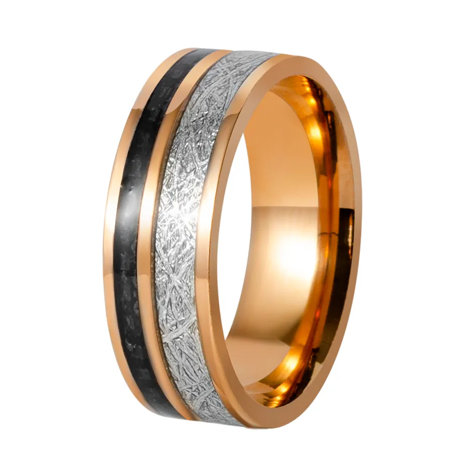 New Fashion Simple Carbon Fiber Mens Stainless Steel Ring Multicolor Titanium Ring