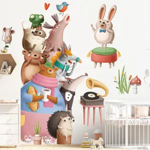 Cartoon Animals Choir Wallpaper Cute Rabbit Music Wall Sticker Home Decor For Kids Living Room Bedroom Self Adhesive Stickers