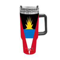 Gobelet isotherme en acier inoxydable de 40 oz avec poignée, motif drapeau personnalisé de l'Antigua, idéal pour les voyages en voiture et la randonnée en camping