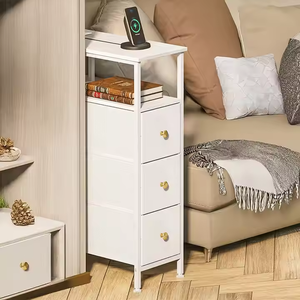 Mesita de noche de carga delgada con 3 cajones de tela Mesa auxiliar que ahorra espacio para dormitorio/estudio - Product Image 2