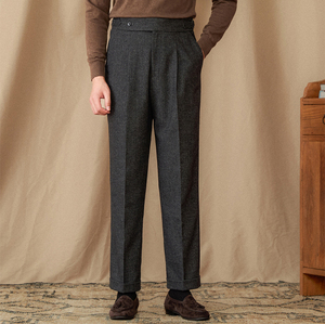 <span class=keywords><strong>Pantalon</strong></span> de <span class=keywords><strong>Costume</strong></span> Homme en <span class=keywords><strong>Laine</strong></span> Chevrons Taille Haute Épais Chaud Style Décontracté Tombé Napolitain pour Automne et Hiver - Product Image 4
