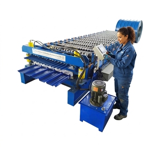 Máquina de Láminas Corrugadas de Doble Capa con Certificación CE, Motor Automático con Control PLC, Espesor de 0.3-0.6 mm, 8-15 M/min - Product Image 1