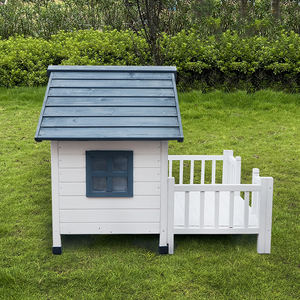 Casa para gatos elevada de madera resistente a la intemperie con balcón para gatos y perros pequeños - Product Image 3