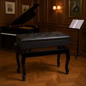 Banco de Piano de Madera con Altura Ajustable, Estilo Clásico, Negro, con Espacio de Almacenamiento, Taburete para Tocar el Teclado - Product Image 2