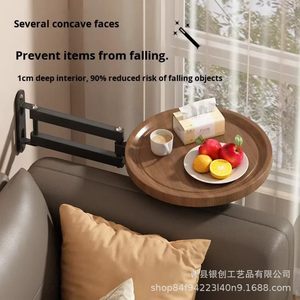 Solid Wood Round Tray Rack <b>Wall</b> <b>Mounted</b> Foldable Rotating Storage <b>Shelf</b> For Bedside Or Office Use - Product Image 3