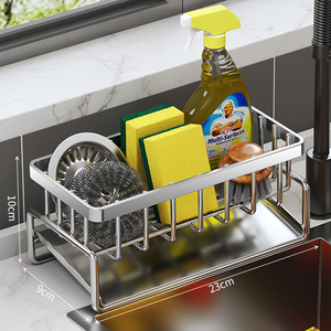 Support à éponges multifonction moderne pour évier de cuisine, en acier au carbone antirouille, avec plateau d'auto-drainage - Product Image 4
