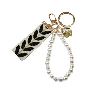 <span class=keywords><strong>Porte</strong></span>-clés en tissu à motif feuille avec pendentif coquille métallique, chaîne de sac à main en perles, accessoires de breloque de sac <span class=keywords><strong>DIY</strong></span> - Product Image 5