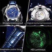 OLEVS 9923 Herren uhr Luxus Original Automatik Mechanische Uhr Leder armband Wasserdichte leuchtende Sternen uhr für Herren