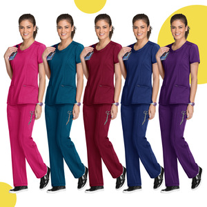 Hospital Uniforms Scrub Set Unisex Moisture Wicking Knitted Rose Red Wine Red Deep Purple Azure Blue Navy Blue S XXL - Product Image 1