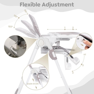 Chaise haute portable et mince pour bébé ASTMF404, moderne, réglable, <span class=keywords><strong>avec</strong></span> double plateau, repose-pieds et <span class=keywords><strong>dossier</strong></span>, <span class=keywords><strong>rehausseur</strong></span> pour enfants, pour la salle à manger et la cuisine - Product Image 2