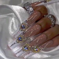 Ongles à presser longs et carrés faits à la main, très demandés, avec strass de luxe, épais, en acrylique, fournitures en gros
