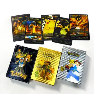 55 Pcs Pokemoned Gold Black Silver Rainbow TCG Cards English French German Spanish VMAX Poke mon Gold Foil Game Trading Card