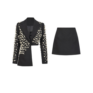 Nuovi Arrivi 2026: Set Elegante Primaverile <span class=keywords><strong>con</strong></span> Giacca di Alta Qualità Decorata <span class=keywords><strong>con</strong></span> Perle e Minigonna Asimmetrica per Donna - Product Image 3