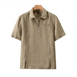 Polo à manches courtes pour homme, couleur unie, logo brodé, vêtement décontracté, tissu respirant, coupe classique - Product Image 1