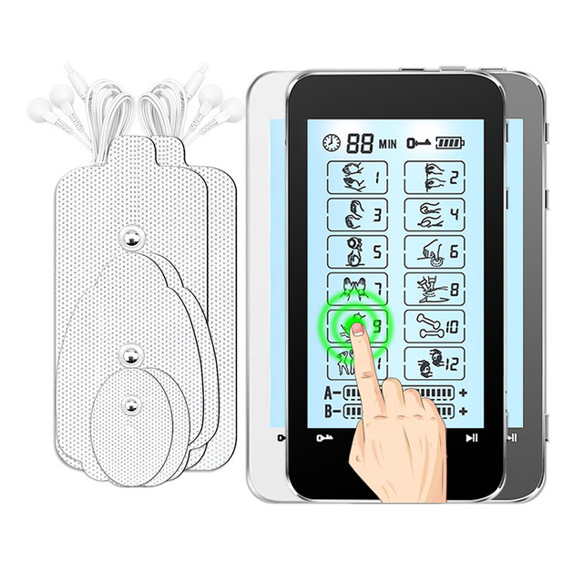 Portable Tens Machine 12 Massage Modes Touch Screen EMS Muscle Stimulation Electrotherapy Device 12 Electrodes Pad Arthritis