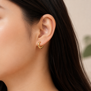 ต่างหูห่วงทรงหนาสำหรับผู้หญิง สแตนเลสสตีลชุบทอง 14K แบบสุญญากาศ ทรงกลมขนาดเล็ก - Product Image 5