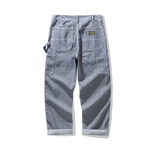 Pantalons cargo à rayures multi-poches en gros, coupe droite, lavés, 100% coton, taille haute, épais, <span class=keywords><strong>jeans</strong></span> de travail en denim <span class=keywords><strong>pour</strong></span> hommes - Product Image 3