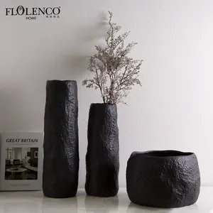 Minimalist ische Keramik vase im nordischen Stil Natürliche strukturierte schwarze Keramik-und Porzellan vasen für Wohnkultur